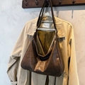 Vintage dark brown leather slouchy hobo bag with retro brass hardware and shoulder strap - No Pendant / Brown