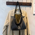 Classic black leather hobo bag with vintage brass hardware and textured finish - No Pendant / Black