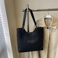 Zwarte grote shopper tas met witte contraststiksels en lange schouderbanden - Zwart zonder Hanger