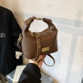 Vintage dark brown crossbody bag with knot handle and golden fashion buckle - Brown