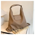 Bolso tote retro de gran capacidad color topo con textura plisada y asas cortas - Caqui