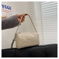 Borsa a cilindro bianco crema alla moda in pelle grana litchi con tracolla sottile - Bianco