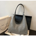 Bolso hobo de tweed gris con asas de cuero negro en una caja de regalo premium - Gris