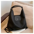 Bolso de hombro vintage negro de gran capacidad con textura plisada y hebilla plateada - Negro
