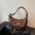 Large dark brown hobo bag with contrast stitching and baseball charm on black book - Coffee with Pendant