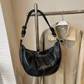 Black half-moon dumpling bag with white contrast stitching and knot detail shoulder strap - Black without Pendant