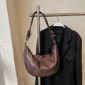 Dark brown crescent crossbody bag with white contrast stitching and knot detail - Coffee without Pendant