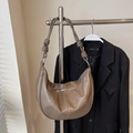 Minimalist brown crescent hobo bag with contrast stitching and decorative knotted strap - Gray without Charm