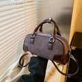 Borsa a bauletto retrò in velluto a coste tortora con manici e tracolla in pelle - Grigio