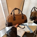 Borsa Boston vintage in velluto a coste marrone con finiture in pelle e tracolla - Marrone
