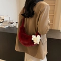 Burgundy plush crescent shoulder bag with cute monster charm for women winter style - With Charm / Burgundy