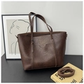 Bolso tote grande retro marrón oscuro de cuero sintético con correas dobles - Marrón
