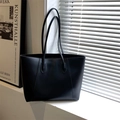 Minimalist black matte leather tote bag for women with slim straps and a sleek finish - No Pendant / Black