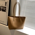Minimalist khaki large tote bag in matte leather finish with slim double handles - No Pendant / Khaki