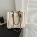 Minimalist beige tote bag with brown handles and AIBEIDA branding for daily commuting - Rice White (No Pendant)