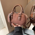 Brown suede leather top-handle crossbody bag with silver zippers and adjustable strap - Coffee