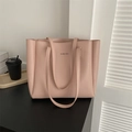 Elegant pink tote bag with brand logo, minimalist faux leather shoulder bag for women - Pink Without Pendant