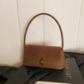 Vintage brown shoulder bag with mixed suede texture and antique bronze lock - Brown
