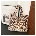 Bolso tote extragrande con estampado de leopardo de felpa suave y asas gruesas elegantes - Blanco Roto
