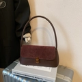 Vintage underarm bag with dark brown leather and burgundy suede patchwork detail - Retro Copper