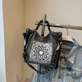Vintage Ethno-Stil Canvas-Tasche in Dunkelgrau mit weißem Bandana-Paisley-Print - Dunkelgrau