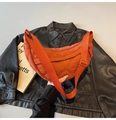 Bolso bandolera de media luna acolchado en color naranja con correa de tela ajustable - Naranja