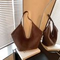 Minimalist deep brown corduroy tote bag with V-shaped opening and slim shoulder strap - Brown
