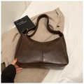 Dark brown retro PU leather crossbody dumpling bag with wide shoulder strap and gold hardware - Coffee without Pendant