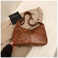 Vintage dark brown distressed leather crossbody bag with adjustable strap and stitching - Brown No Pendant
