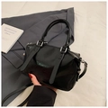 Classic black patent leather Boston bag with silver hardware and adjustable strap - Black without Pendant