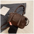 Classic dark brown Boston bag in oil wax leather finish with silver buckles and handle - Coffee without Pendant
