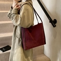 Large burgundy suede tote bag with dark brown leather trim for autumn and winter outfits - Retro Copper
