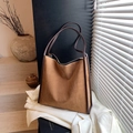 Retro brown suede tote bag for women featuring a spacious interior and leather trim - Brown