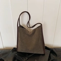 Minimalist large capacity dark brown suede tote bag with V-cut design for women - Grey Green