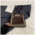 Retro contrast color tote bag in brown faux leather and khaki canvas with brand detail - Brown No Pendant