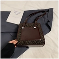 Retro leopard print tote bag with dark brown leather panels and KOSK lettering - Leopard Coffee Without Tassel
