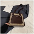 Contrast color houndstooth tote bag in brown faux leather with long shoulder straps - Houndstooth Coffee without Pendant