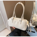 Cream vintage Boston handbag with glossy finish and side bow tie detail for women - Off White