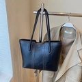 Minimalist black tote bag with white contrast stitching and zipper closure for daily use - Black without Pendant