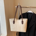 Minimalist cream tote bag with dark brown shoulder straps and vertical stitching - Off-white Without Pendant
