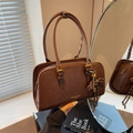 Dark brown retro leather tote bag with gold buckle and ornamental bag charm - Brown