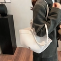 Cream off-white pebbled leather tote bag with slim shoulder straps and soft silhouette - Off White
