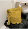 Fuzzy yellow faux shearling shoulder bag with large capacity for autumn and winter - Yellow