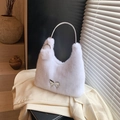 Chic white faux fur handbag with silver butterfly ornament and plush ball charm detail - White