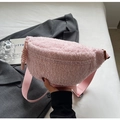 Pink plush fleece crossbody chest bag with adjustable strap and buckle for casual style - Pink
