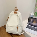 Minimalistischer beiger Canvas Rucksack für Schüler mit braunen Lederakzenten - Weiß