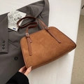 Sac fourre-tout vintage en daim marron avec bordure en cuir et boucle argentée - Brun Suède Sans Pendentif