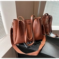 Brown crocodile texture tote bag with stylish wide shoulder strap and dual top handles - Brown