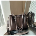 Dark brown crocodile embossed tote bag with wide shoulder strap and gold hardware - Brown