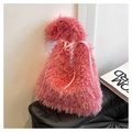 Sac cabas en fausse fourrure rose avec poignées en satin et nœud décoratif élégant - Rose Rouge